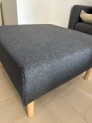 Puff otomana gris tela y madera