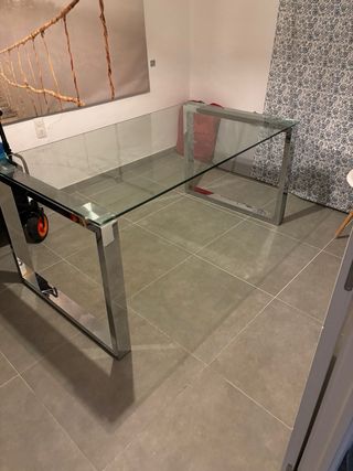 Mesa de centro cristal y metal