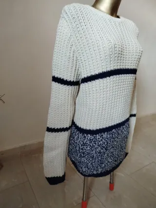 Maglione lana bianco e blu a righe