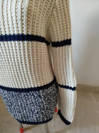 Maglione lana bianco e blu a righe
