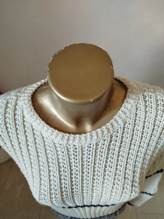 Maglione lana bianco e blu a righe