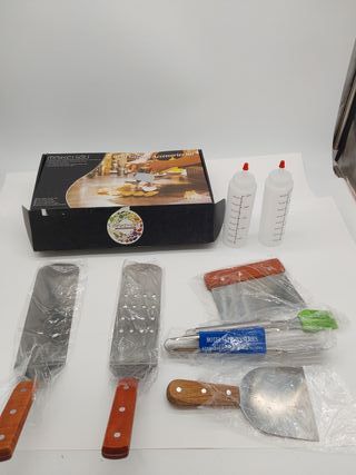 MAIKEHIGH 8 Piezas Espatula Plancha Set, Kit de Utensilios Barbacoa Profesional Espátula Cocina Acero Inoxidable Parrilla Acceso