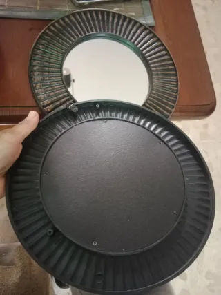 Espejo Adorno Redondo Metal Dorado y Marrón