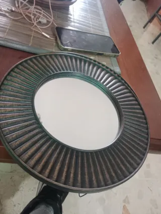 Espejo Adorno Redondo Metal Dorado y Marrón