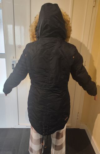 Abrigo Parka NAVHOO azul con capucha y etiqueta