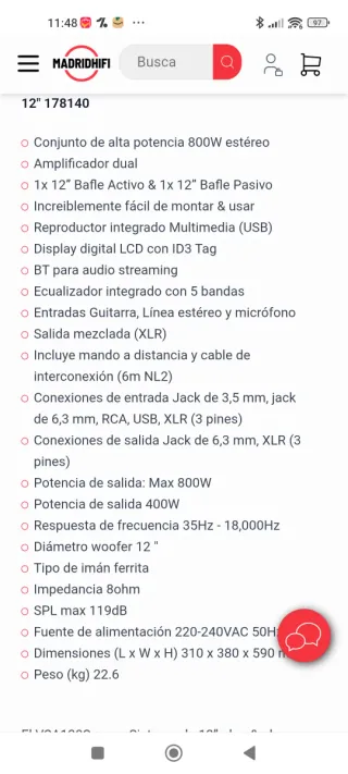 Pareja Altavoces Vonyx VSA120S