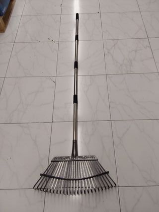 Rastrillo de hojas con mango telescópico con 25 dientes, kit de herramientas de jardín para recoger hojas o hierba cortada (long