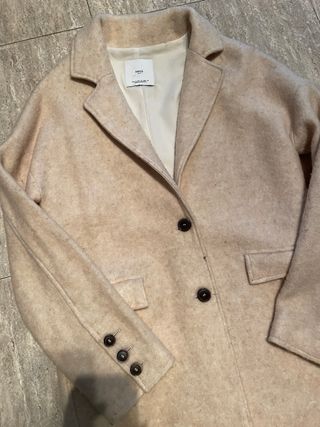 Abrigo Mango Lana Rosa Crudo Mujer