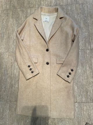 Abrigo Mango Lana Rosa Crudo Mujer