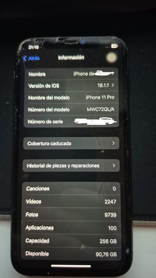 iPhone 11 Pro Negro (Pantalla Rota) 256 GB