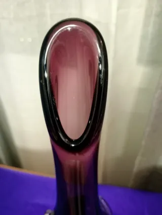 Jarrón Cristal Murano Años 70 rojo burdeos