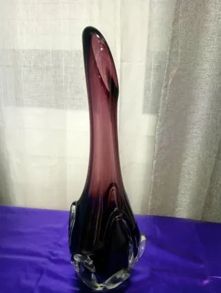 Jarrón Cristal Murano Años 70 rojo burdeos