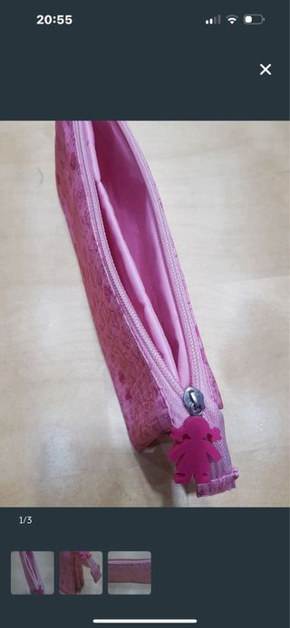 Estuche Tous rosa estampado con tres compartimento