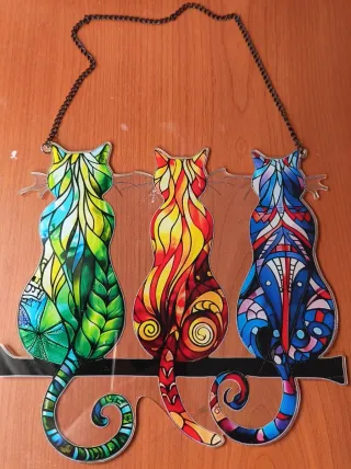 Targa gatti acrilico colorati 20x19cm