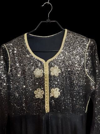 Vestido largo lentejuelas plata y negro