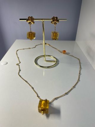 Conjunto Pendientes y Collar Cubo Cristal