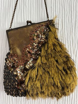 Bolso fiesta vintage marrón y dorado