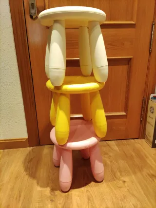 Taburetes infantiles 3 uds. blanco, amarillo, rosa