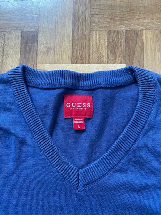 Jersey Guess Azul Cuello Pico Talla S Elegante