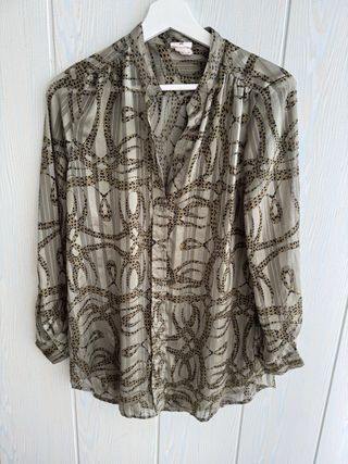 Camisa H&M Estampada Verde y Marrón