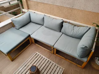 Conjunto sofá y mesa exterior jardin madera