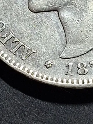 Moneda 5 Pesetas Plata 1879 Alfonso XII