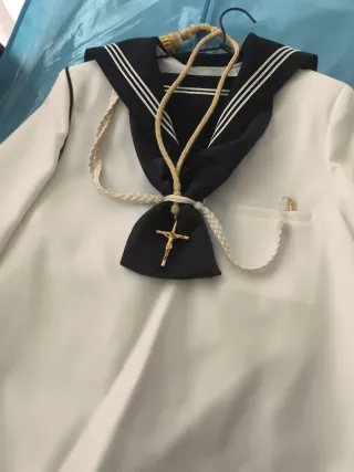 Traje de comunión niño crudo y azul