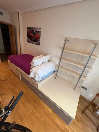 Cama doble juvenil individual con almacenaje