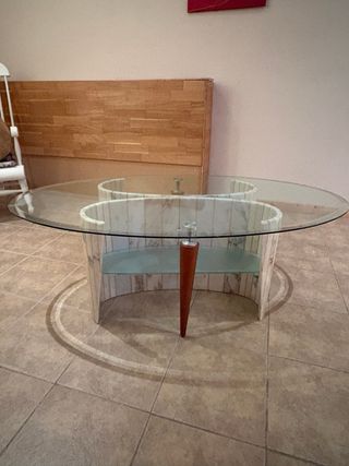 Mesa centro mármol y cristal biselado,