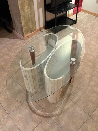 Mesa centro mármol y cristal biselado,