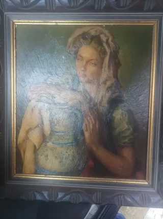 Cuadro antiguo mujer con cántaro