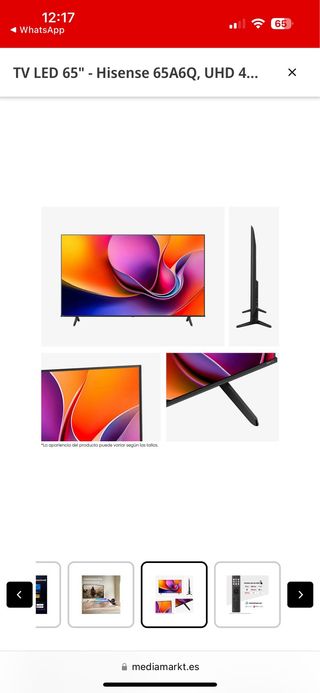 TV LED 65" - Hisense 65A6Q, UHD 4K, Quad Core/MT96