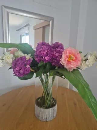 Jarrón Grande Flores Artificiales Cristal