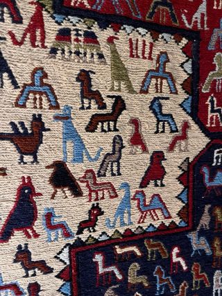 Alfombra Tapiz Lana Beige y Rojo