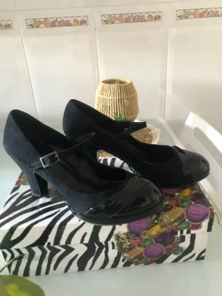 Zapatos de piel  negros tacón lazo opcional plataf