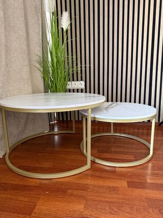 Conjunto 2 Mesitas Centro Mármol y Oro