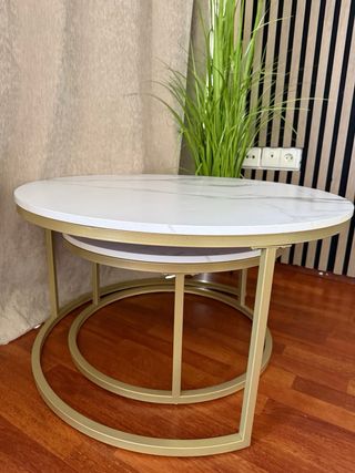 Conjunto 2 Mesitas Centro Mármol y Oro