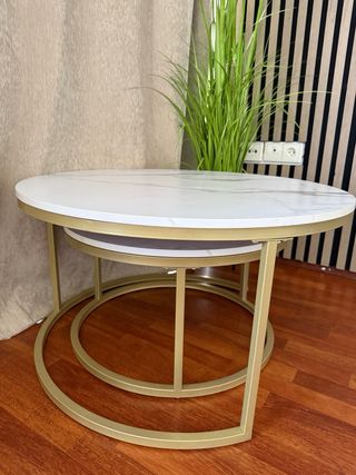 Conjunto 2 Mesitas Centro Mármol y Oro