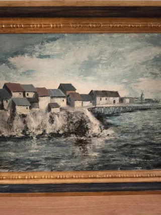 Antiguo cuadro paisaje costero