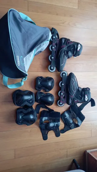 Cjnto Patines en Línea y Protect.  Oxelo talla 41