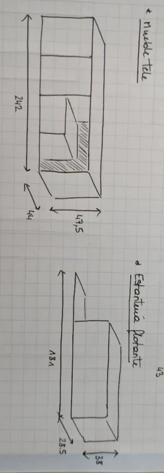 Mueble TV salón gris y blanco con balda