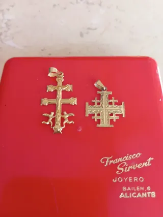 Pareja Colgantes Oro 18k Cruz Caravaca Jerusalén