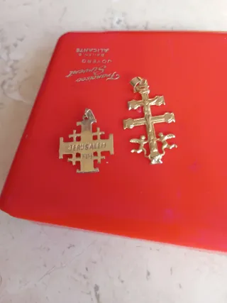 Pareja Colgantes Oro 18k Cruz Caravaca Jerusalén