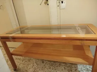Mesa auxiliar madera y cristal