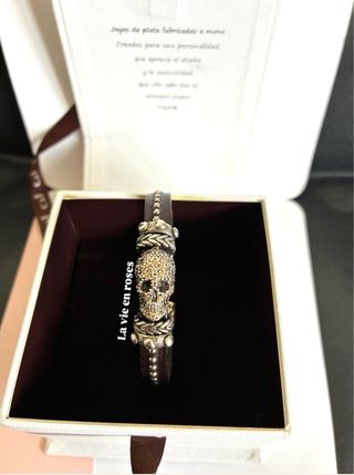 Pulsera Raive Calavera espinela Plata 925 Cuero