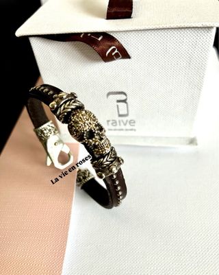 Pulsera Raive Calavera espinela Plata 925 Cuero