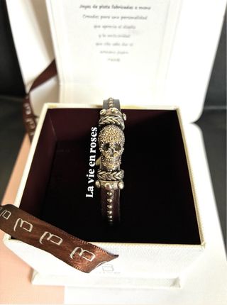 Pulsera Raive Calavera espinela Plata 925 Cuero