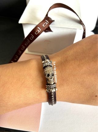 Pulsera Raive Calavera espinela Plata 925 Cuero