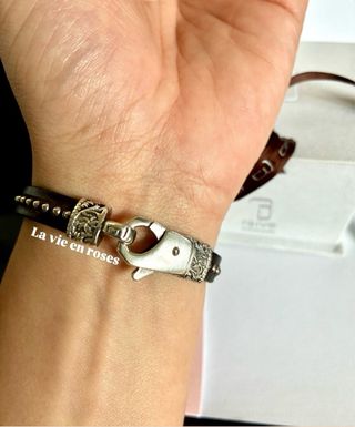 Pulsera Raive Calavera espinela Plata 925 Cuero