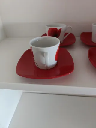 Juego 6 Tazas Café Porcelana Roja